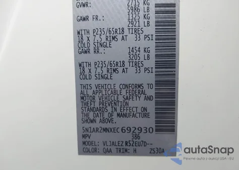 2014 Nissan Pathfinder Sv from USA, damaged, VIN 5N1AR2MNXEC692930